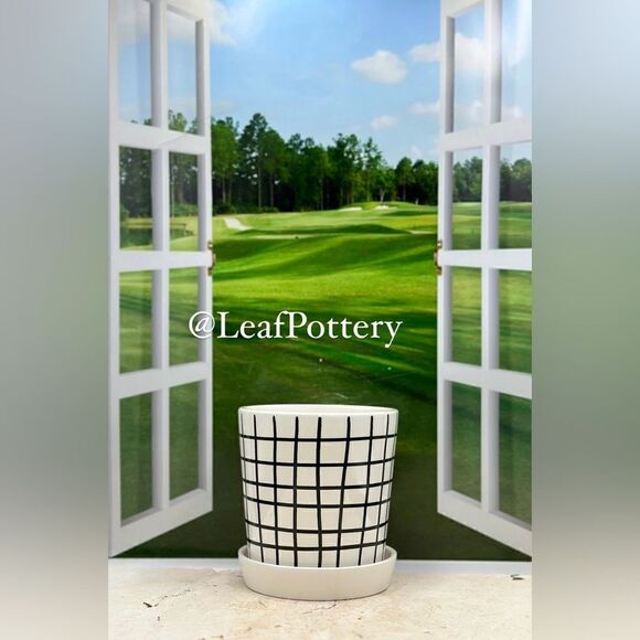 Ginger White/Black Ceramic Planter Pot with Saucer Attached - Picture 3 of 9